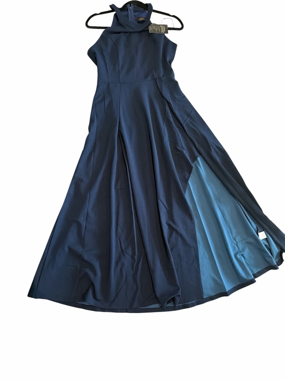 High-Neck Navy Maxi Dress - Sleek Sleeveless Design - Picture 10 of 11